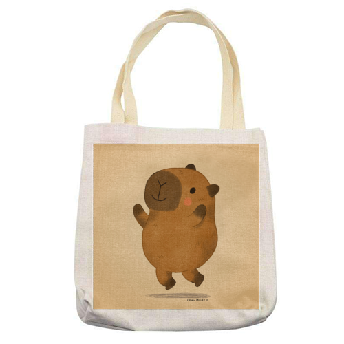 Capybara jumping - printed canvas tote bag by Juliana Motzko