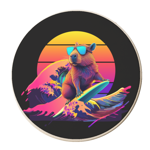 Capybara Sunset Synthwave - personalised beer coaster by AbstraHaus by EZbie