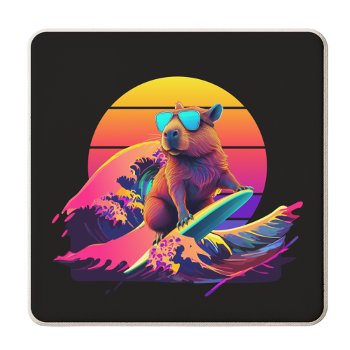 Capybara Sunset Synthwave - personalised beer coaster by AbstraHaus by EZbie