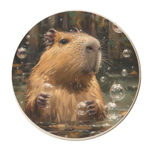 Capybara taking bath - personalised beer coaster by DejaReve