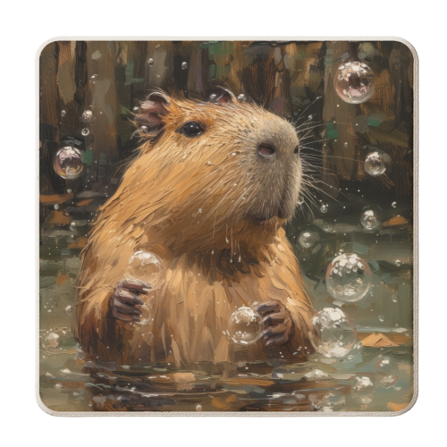 Capybara taking bath - personalised beer coaster by DejaReve