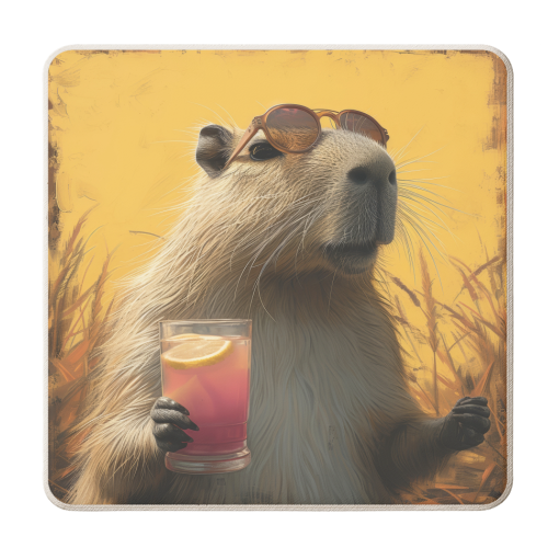 Capybara with lemonade - personalised beer coaster by DejaReve