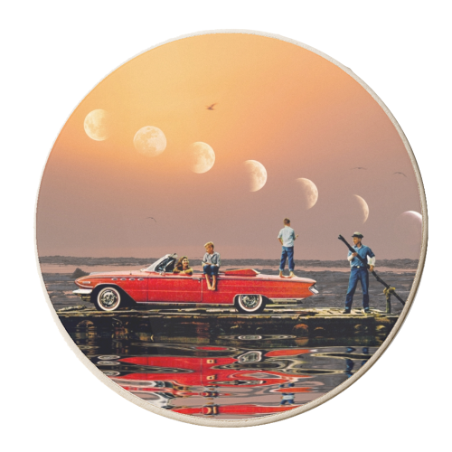 Car Over Water - personalised beer coaster by taudalpoi