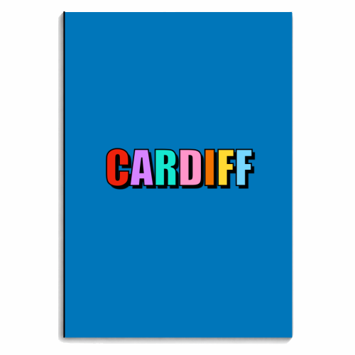 Cardiff (Bold Colourful Text On Blue) - personalised A4, A5, A6 notebook by Adam Regester
