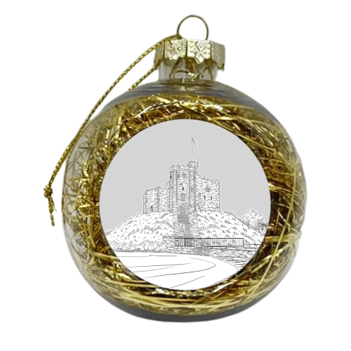 Cardiff Castle (Grey Background) - xmas bauble by Adam Regester