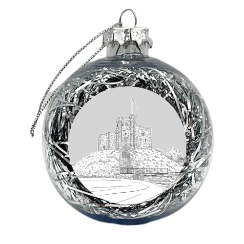 Cardiff Castle (Grey Background) - xmas bauble by Adam Regester