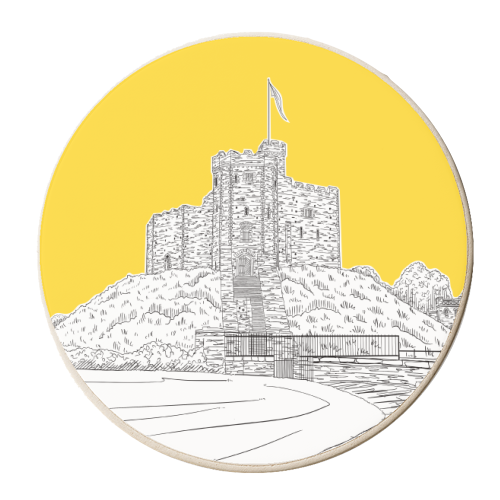 Cardiff Castle, Wales (Yellow Colour Pop) - personalised beer coaster by Adam Regester
