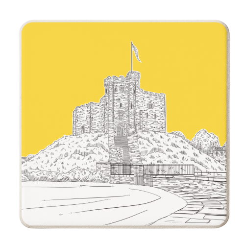Cardiff Castle, Wales (Yellow Colour Pop) - personalised beer coaster by Adam Regester