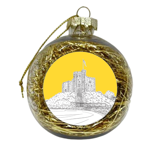 Cardiff Castle, Wales (Yellow Colour Pop) - xmas bauble by Adam Regester