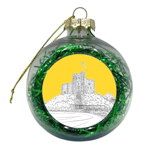 Cardiff Castle, Wales (Yellow Colour Pop) - xmas bauble by Adam Regester