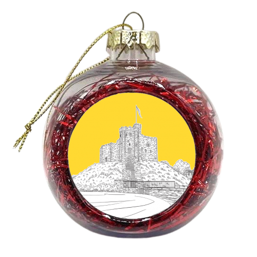 Cardiff Castle, Wales (Yellow Colour Pop) - xmas bauble by Adam Regester