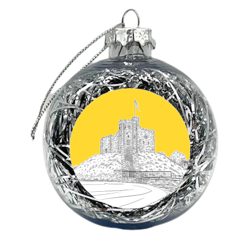 Cardiff Castle, Wales (Yellow Colour Pop) - xmas bauble by Adam Regester
