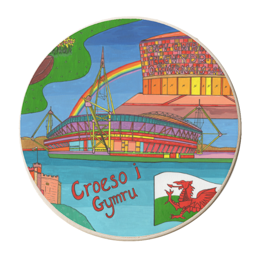 Cardiff in Bright Colours - personalised beer coaster by Julie Littler