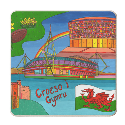 Cardiff in Bright Colours - personalised beer coaster by Julie Littler