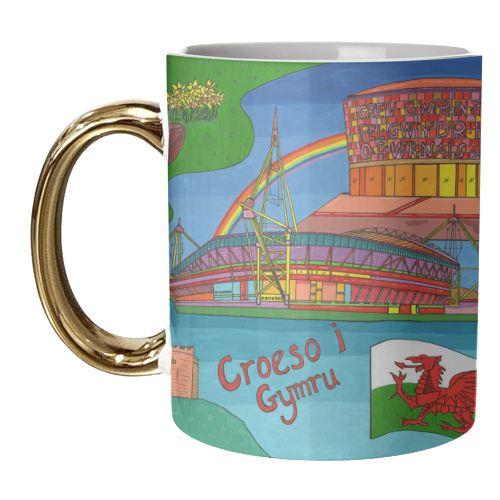 Cardiff in Bright Colours - unique mug by Julie Littler