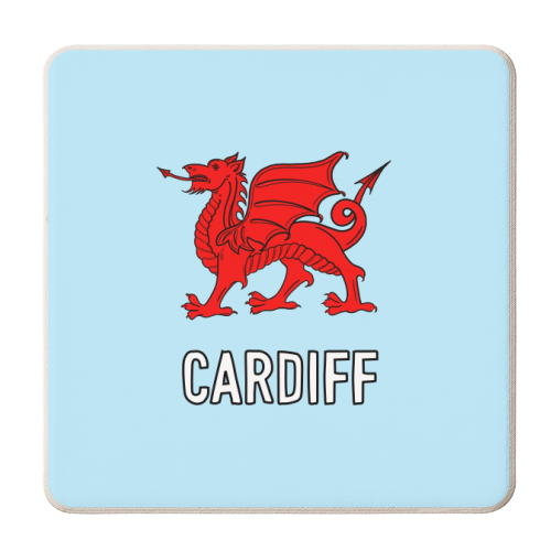 Cardiff (Red Welsh Dragon On Blue) - personalised beer coaster by Adam Regester