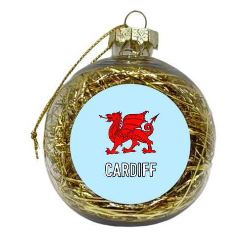 Cardiff (Red Welsh Dragon On Blue) - xmas bauble by Adam Regester