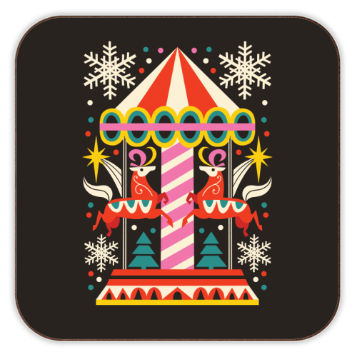 Carousel Christmas Geometric Design - personalised beer coaster by AbiGoLucky
