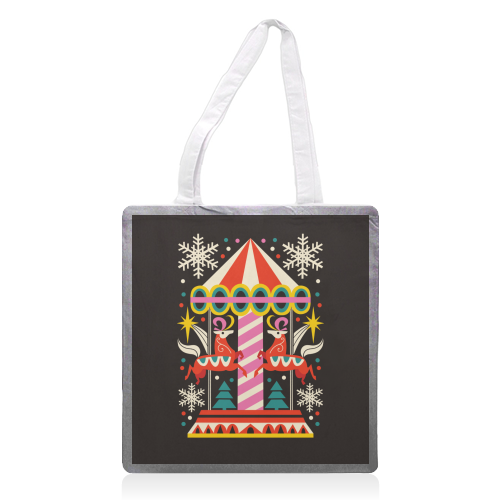 Carousel Christmas Geometric Design - printed canvas tote bag by AbiGoLucky