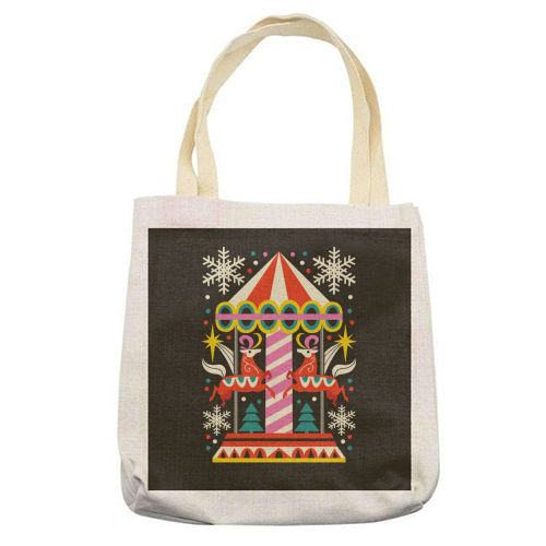 Carousel Christmas Geometric Design - printed canvas tote bag by AbiGoLucky