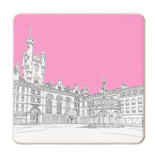 Castle Street, Aberdeen (Scotland) - pink version - personalised beer coaster by Adam Regester