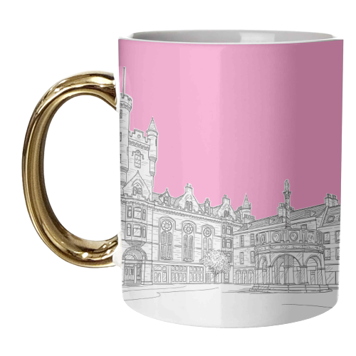 Castle Street, Aberdeen (Scotland) - pink version - unique mug by Adam Regester