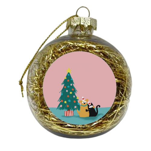 Cat and Dog Christmas couple - xmas bauble by Giddy Kipper
