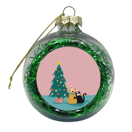 Cat and Dog Christmas couple - xmas bauble by Giddy Kipper