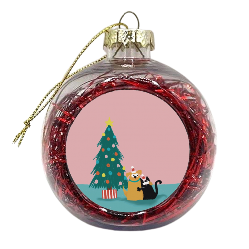 Cat and Dog Christmas couple - xmas bauble by Giddy Kipper
