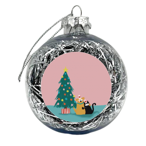 Cat and Dog Christmas couple - xmas bauble by Giddy Kipper