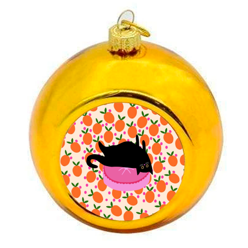 Cat And Oranges - colourful christmas bauble by The Paper Tail