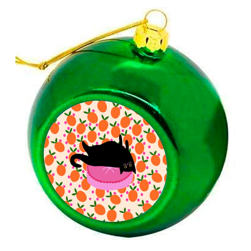 Cat And Oranges - colourful christmas bauble by The Paper Tail