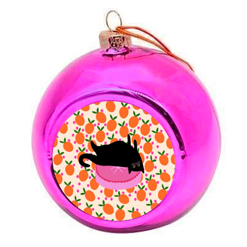 Cat And Oranges - colourful christmas bauble by The Paper Tail