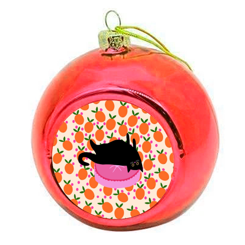 Cat And Oranges - colourful christmas bauble by The Paper Tail