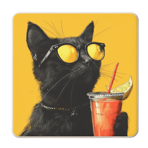 Cat drinking lemonade - personalised beer coaster by DejaReve