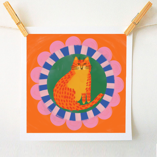 Cat Folk Art Bold Colourful Bright Illustration Painting - A1 - A4 art print by AbiGoLucky
