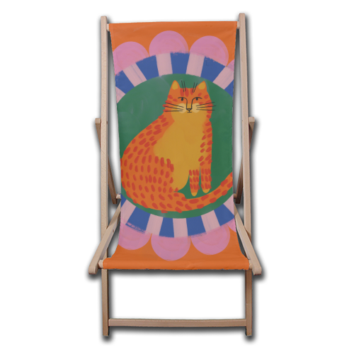 Cat Folk Art Bold Colourful Bright Illustration Painting - canvas deck chair by AbiGoLucky
