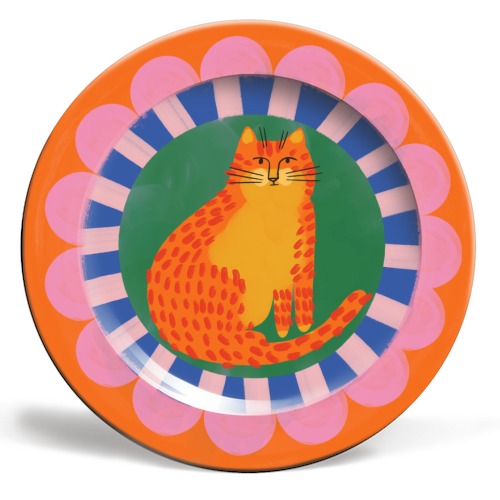 Cat Folk Art Bold Colourful Bright Illustration Painting - ceramic dinner plate by AbiGoLucky