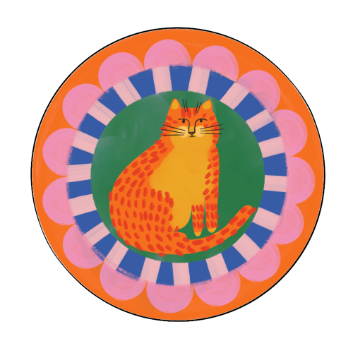 Cat Folk Art Bold Colourful Bright Illustration Painting - Circle Sticker by AbiGoLucky