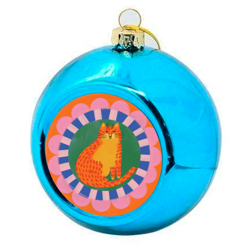 Cat Folk Art Bold Colourful Bright Illustration Painting - colourful christmas bauble by AbiGoLucky