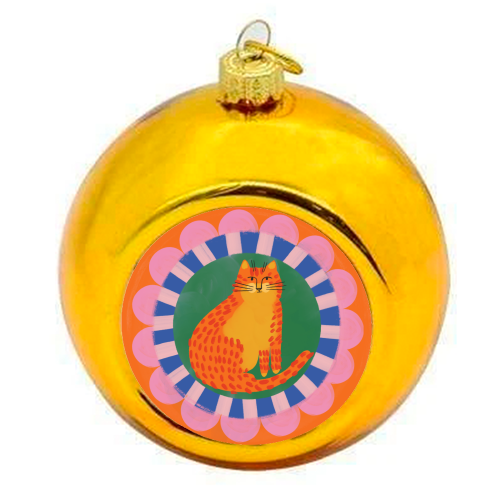 Cat Folk Art Bold Colourful Bright Illustration Painting - colourful christmas bauble by AbiGoLucky