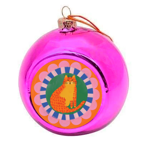 Cat Folk Art Bold Colourful Bright Illustration Painting - colourful christmas bauble by AbiGoLucky