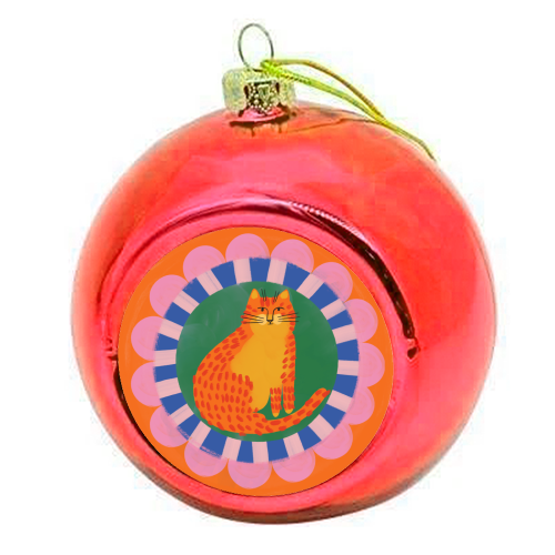 Cat Folk Art Bold Colourful Bright Illustration Painting - colourful christmas bauble by AbiGoLucky