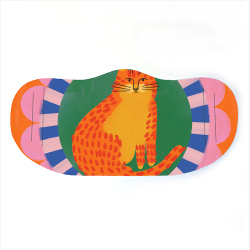 Cat Folk Art Bold Colourful Bright Illustration Painting - face cover mask by AbiGoLucky