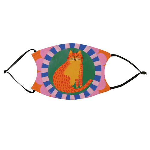 Cat Folk Art Bold Colourful Bright Illustration Painting - face cover mask by AbiGoLucky