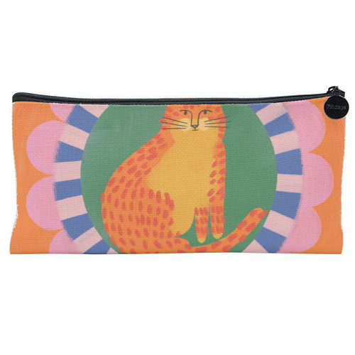 Cat Folk Art Bold Colourful Bright Illustration Painting - flat pencil case by AbiGoLucky