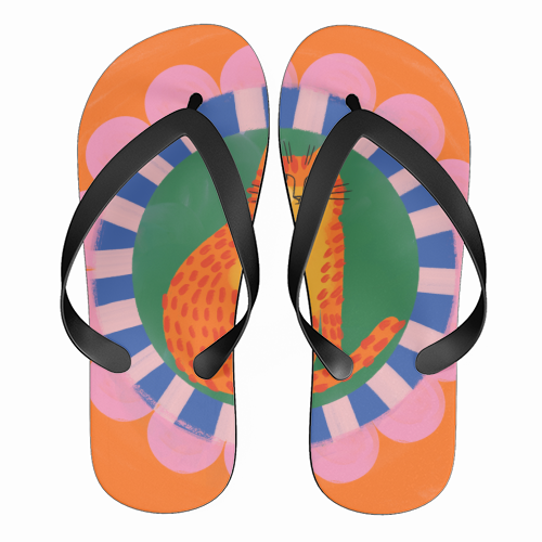 Cat Folk Art Bold Colourful Bright Illustration Painting - funny flip flops by AbiGoLucky
