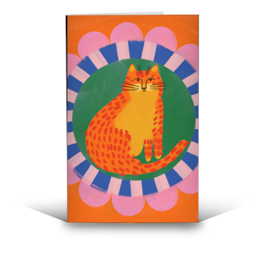 Cat Folk Art Bold Colourful Bright Illustration Painting - funny greeting card by AbiGoLucky