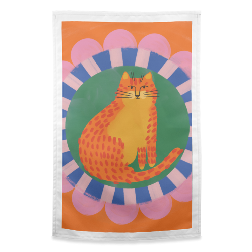Cat Folk Art Bold Colourful Bright Illustration Painting - funny tea towel by AbiGoLucky