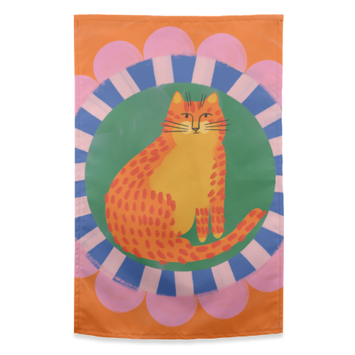Cat Folk Art Bold Colourful Bright Illustration Painting - funny tea towel by AbiGoLucky
